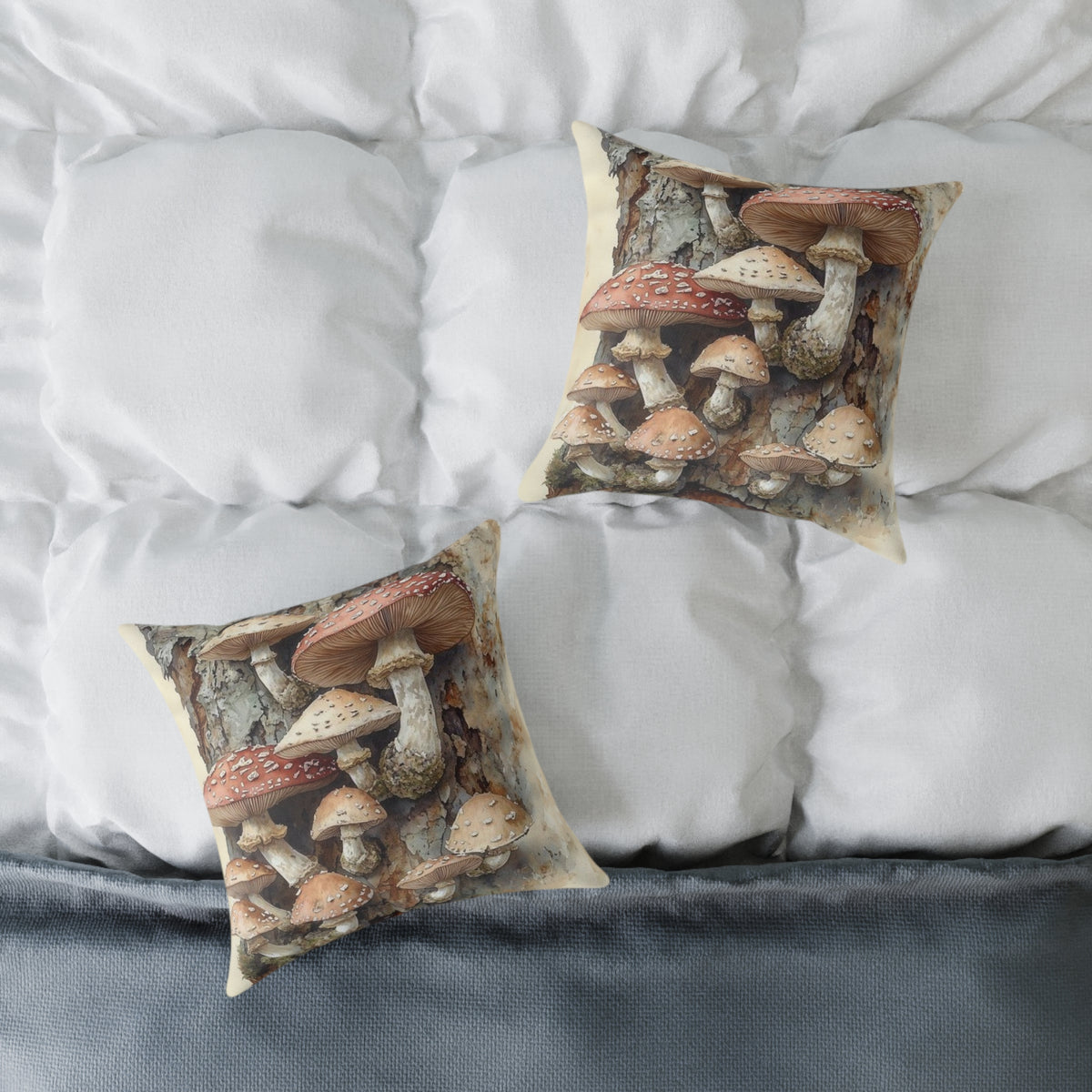 Wild Mushroom Botanical Pillow | Watercolor Nature Art | Cottagecore Woodland Decor | Forest Fungi Illustration
