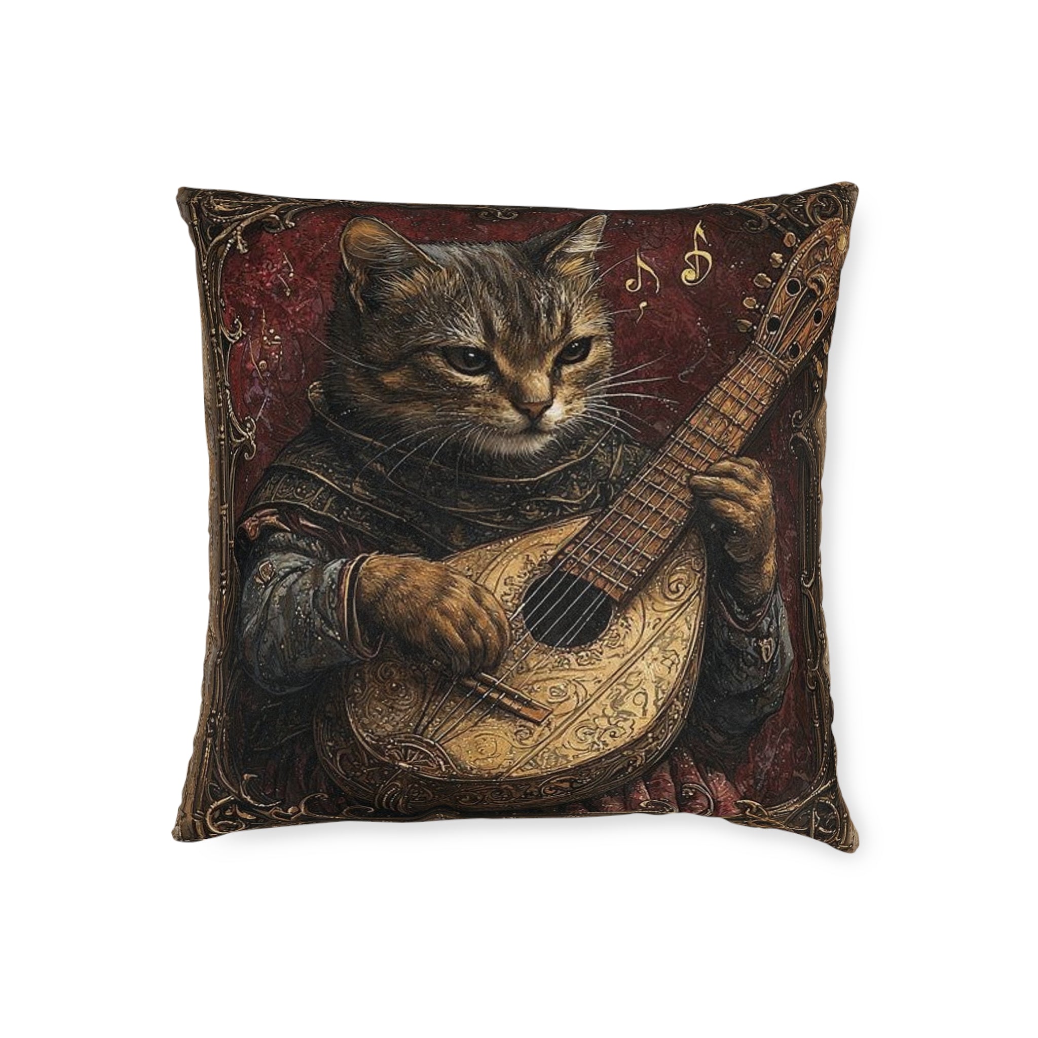 Medieval Manuscript Cat Lute Throw Pillow — Castle Culture by Canvas & Click (view 2)