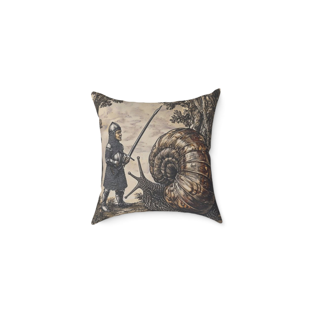 Snail Jousting Knight Medieval Manuscript Pillow - Castle Culture
