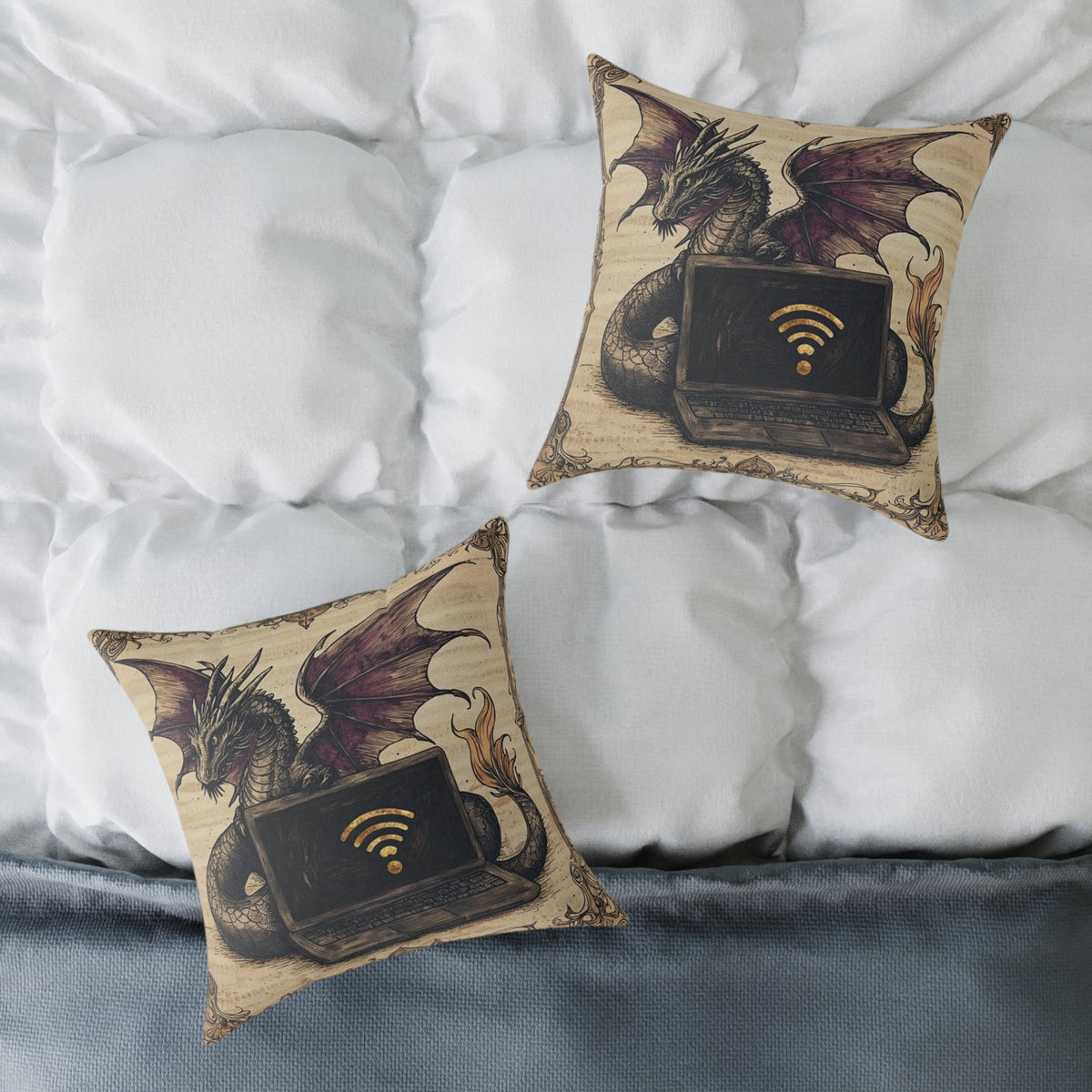 Dragon Laptop Guardian Medieval Manuscript Pillow - Castle Culture