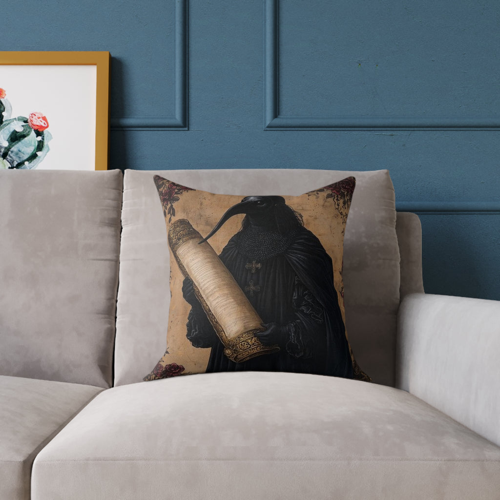 Medieval Plague Doctor Pillow - Gothic Manuscript Art Decor