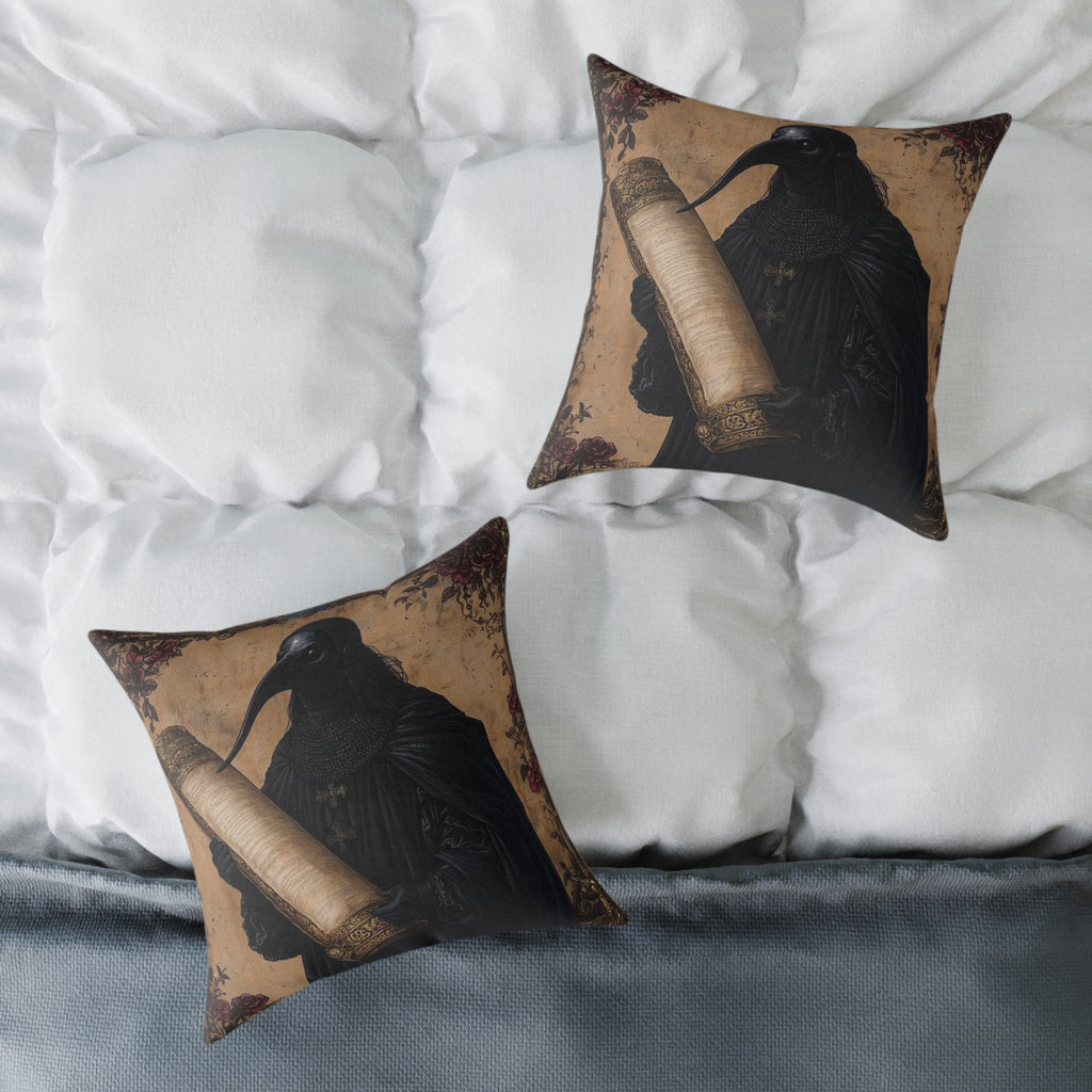 Medieval Plague Doctor Pillow - Gothic Manuscript Art Decor