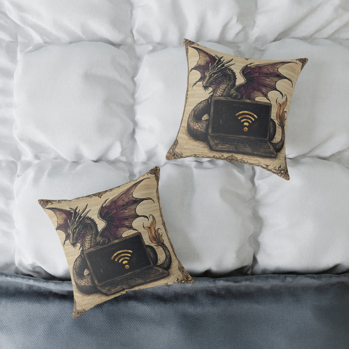 Dragon Laptop Guardian Medieval Manuscript Pillow - Castle Culture