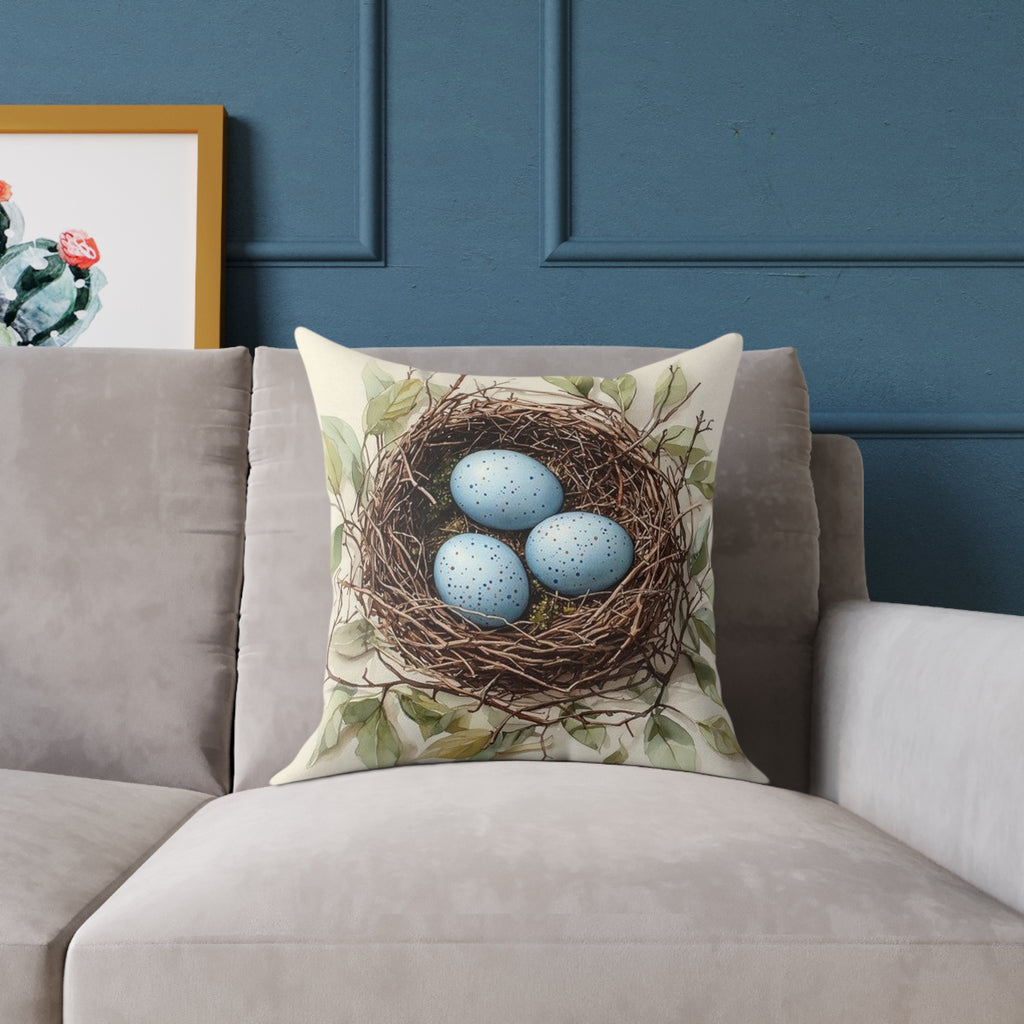 Robin's Nest Watercolor Botanical Pillow - Wilderkind Nature Art