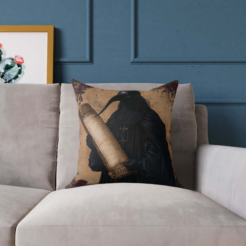 Medieval Plague Doctor Pillow - Gothic Manuscript Art Decor