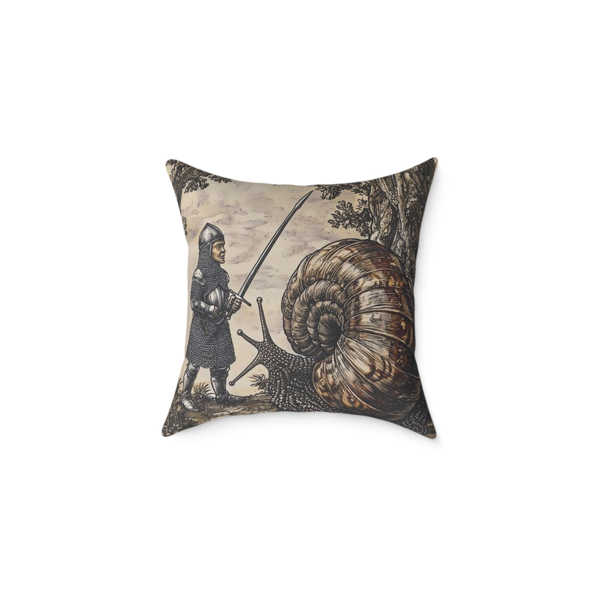 Snail Jousting Knight Medieval Manuscript Pillow - Castle Culture