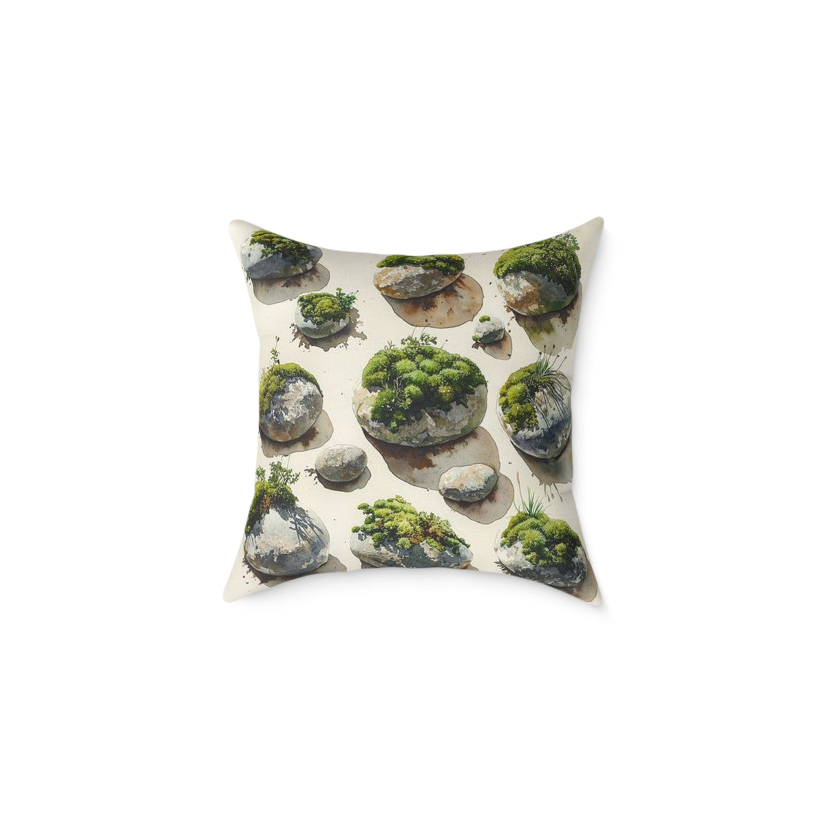 Moss River Stones Watercolor Botanical Art Throw Pillow