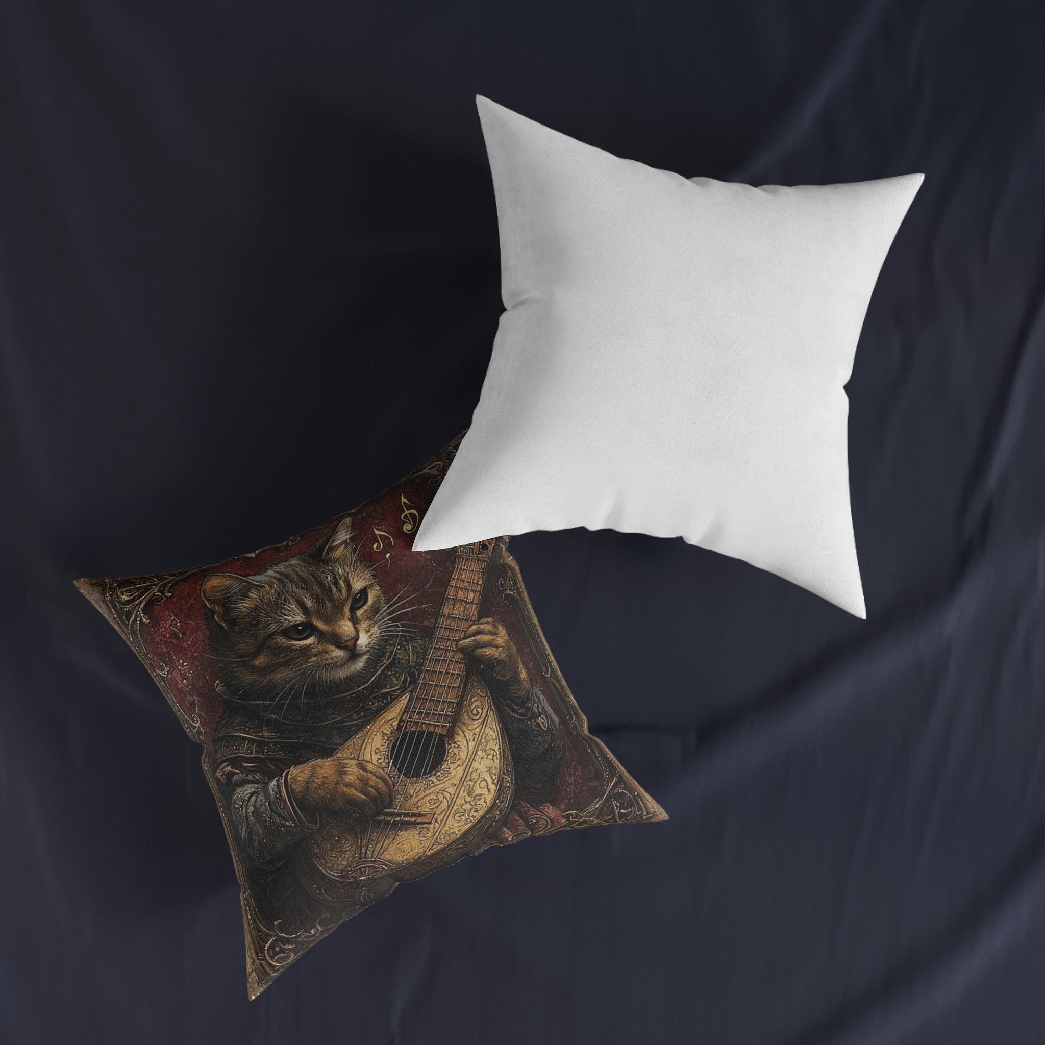 Medieval Manuscript Cat Lute Throw Pillow — Castle Culture by Canvas & Click (view 4)
