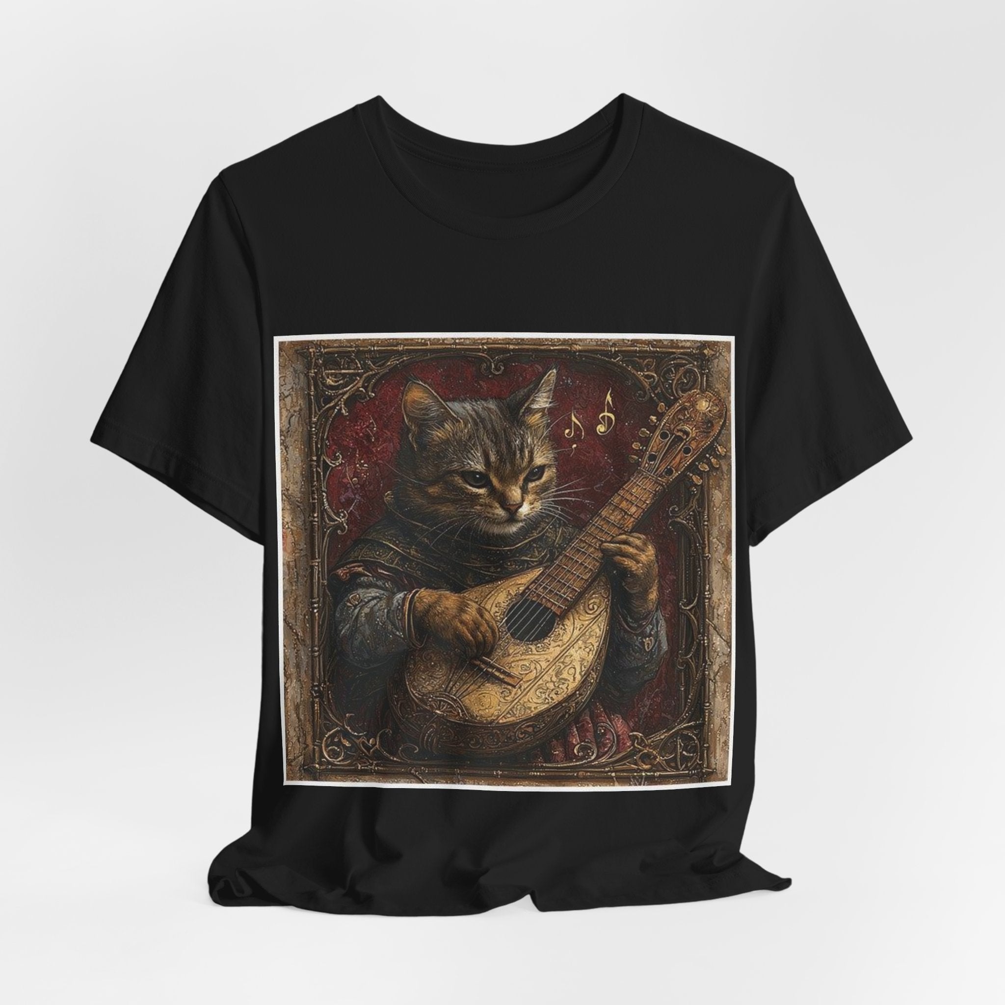 Medieval Manuscript Cat Lute T-Shirt — Castle Culture by Canvas & Click (view 4)