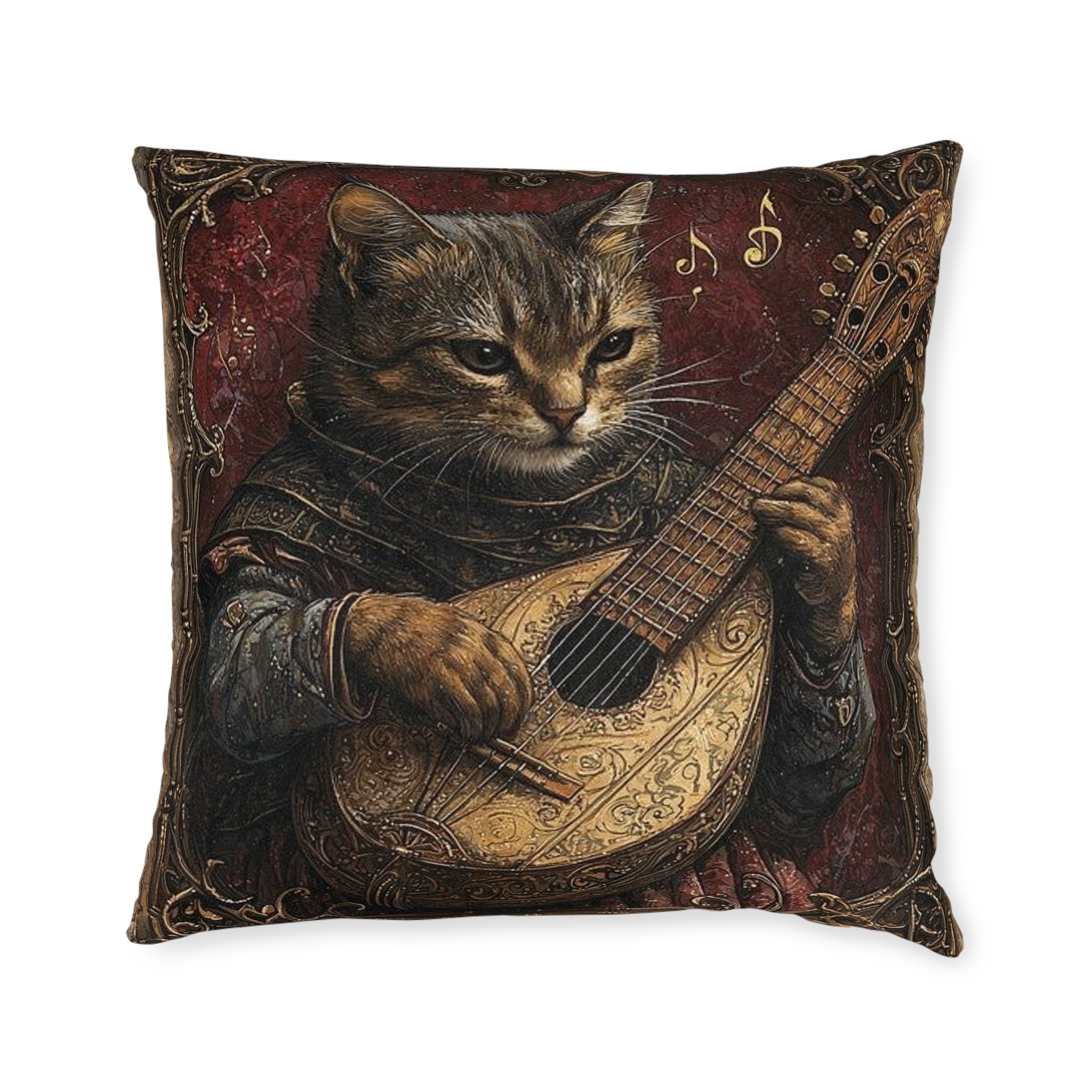 Medieval Manuscript Cat Lute Throw Pillow — Castle Culture by Canvas & Click