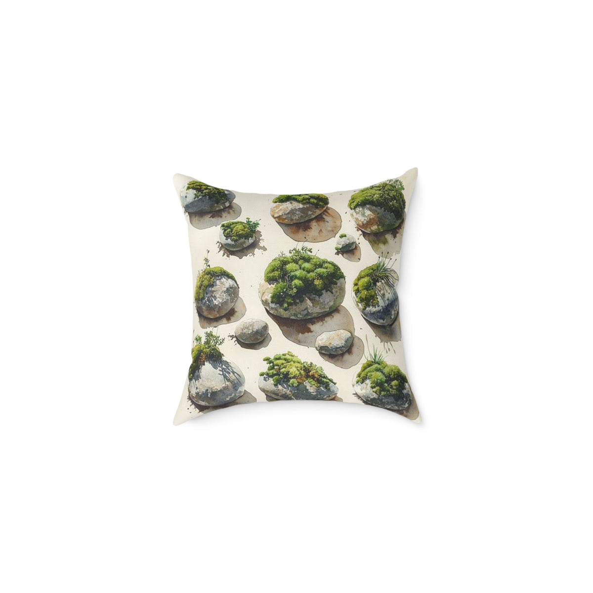Moss River Stones Watercolor Botanical Art Throw Pillow
