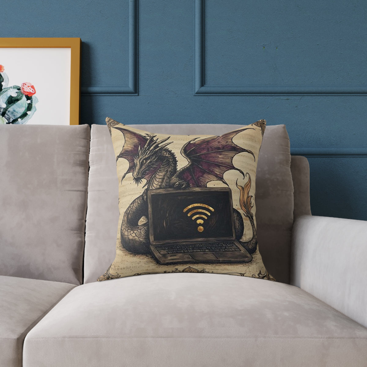 Dragon Laptop Guardian Medieval Manuscript Pillow - Castle Culture