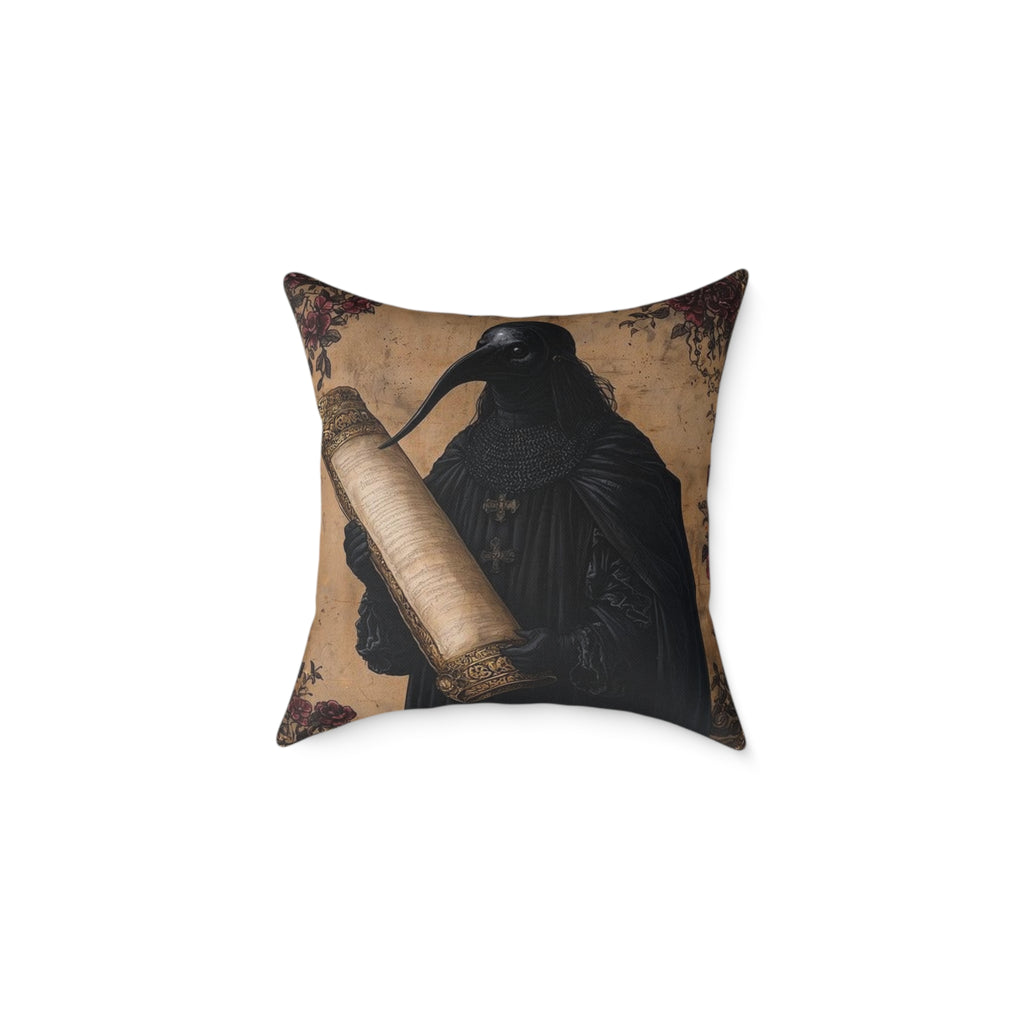 Medieval Plague Doctor Pillow - Gothic Manuscript Art Decor