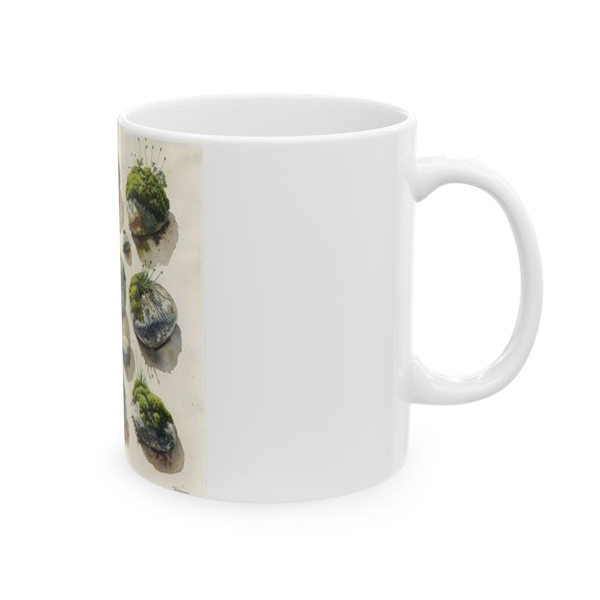 Moss River Stones Watercolor Mug - Botanical Nature Art Coffee Cup