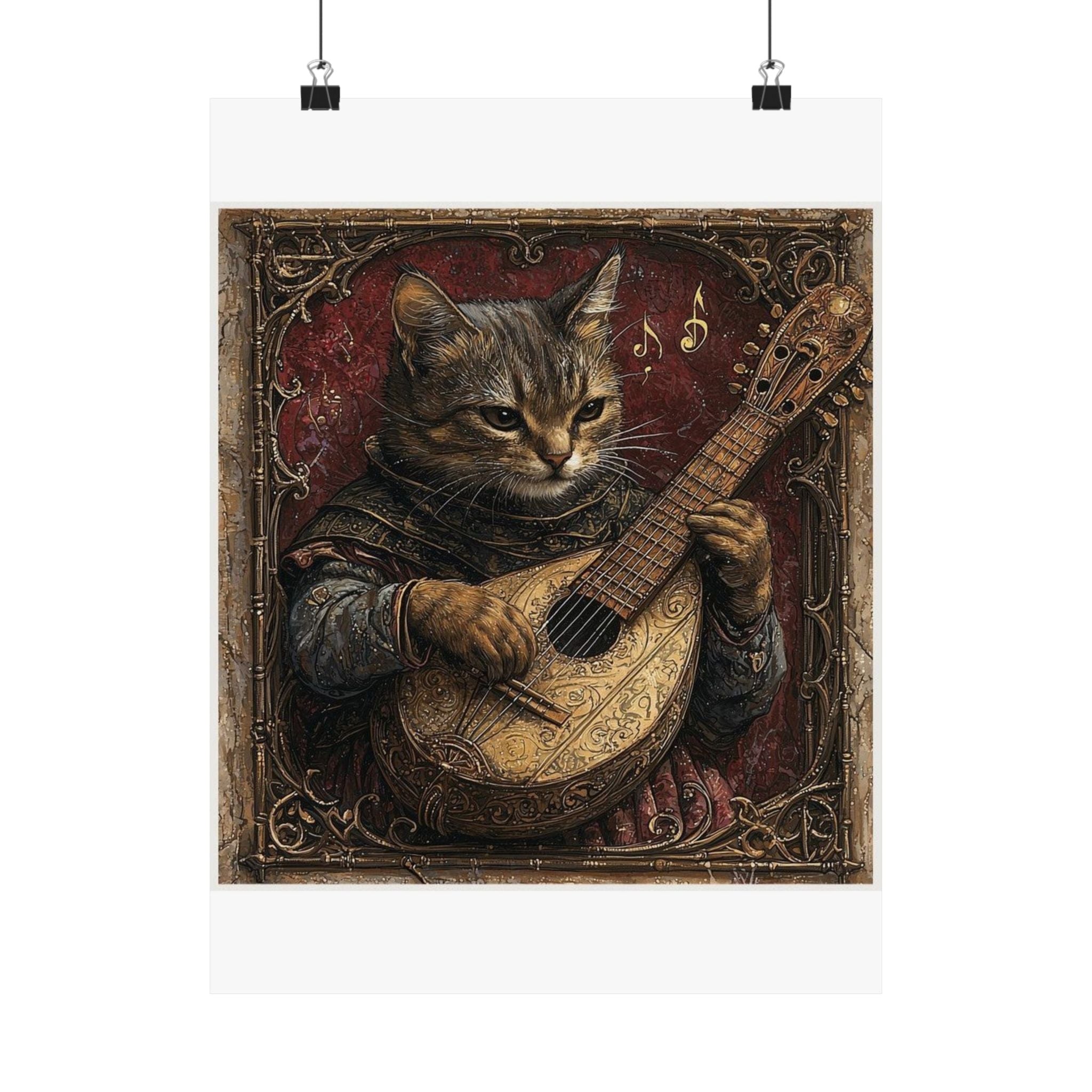 Medieval Manuscript Cat Lute Art Print — Castle Culture by Canvas & Click