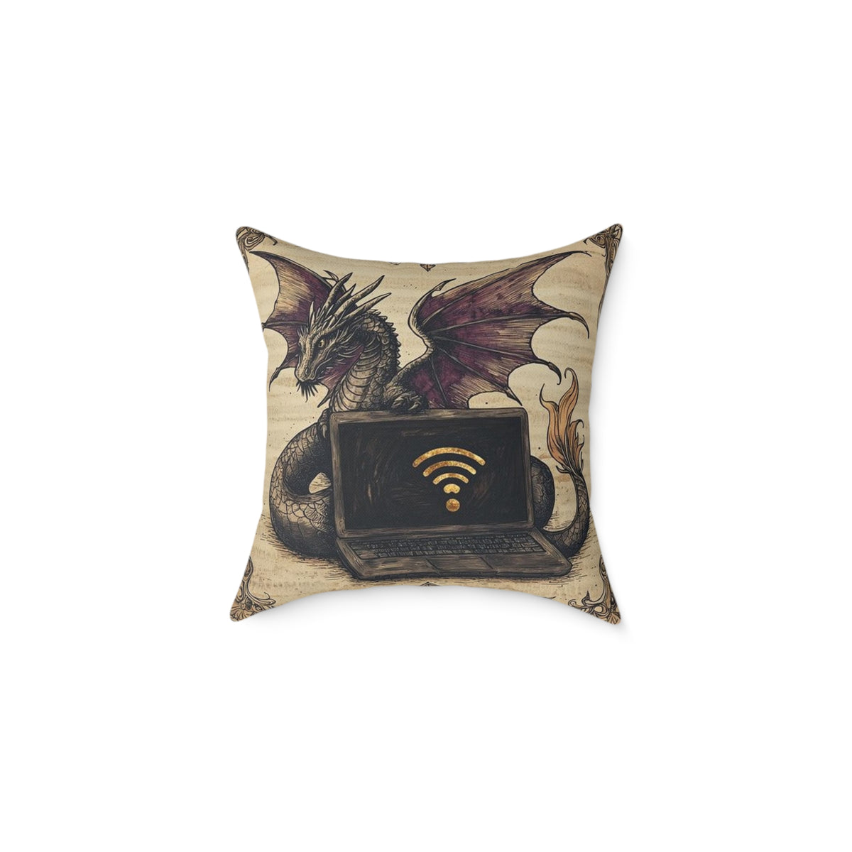 Dragon Laptop Guardian Medieval Manuscript Pillow - Castle Culture