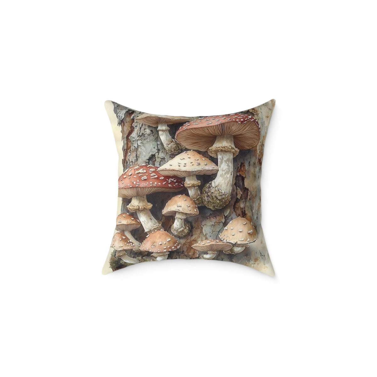 Wild Mushroom Botanical Pillow | Watercolor Nature Art | Cottagecore Woodland Decor | Forest Fungi Illustration