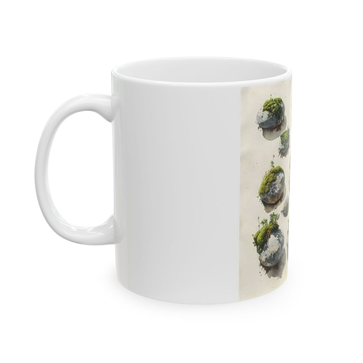 Moss River Stones Watercolor Mug - Botanical Nature Art Coffee Cup