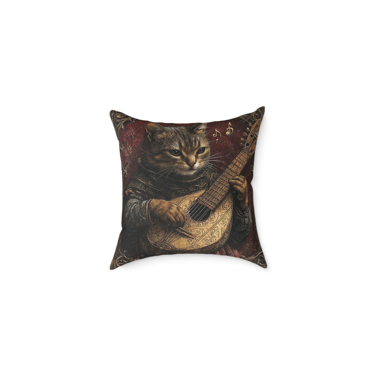 Medieval Cat Lute Player Pillow - Gothic Manuscript Art Decor