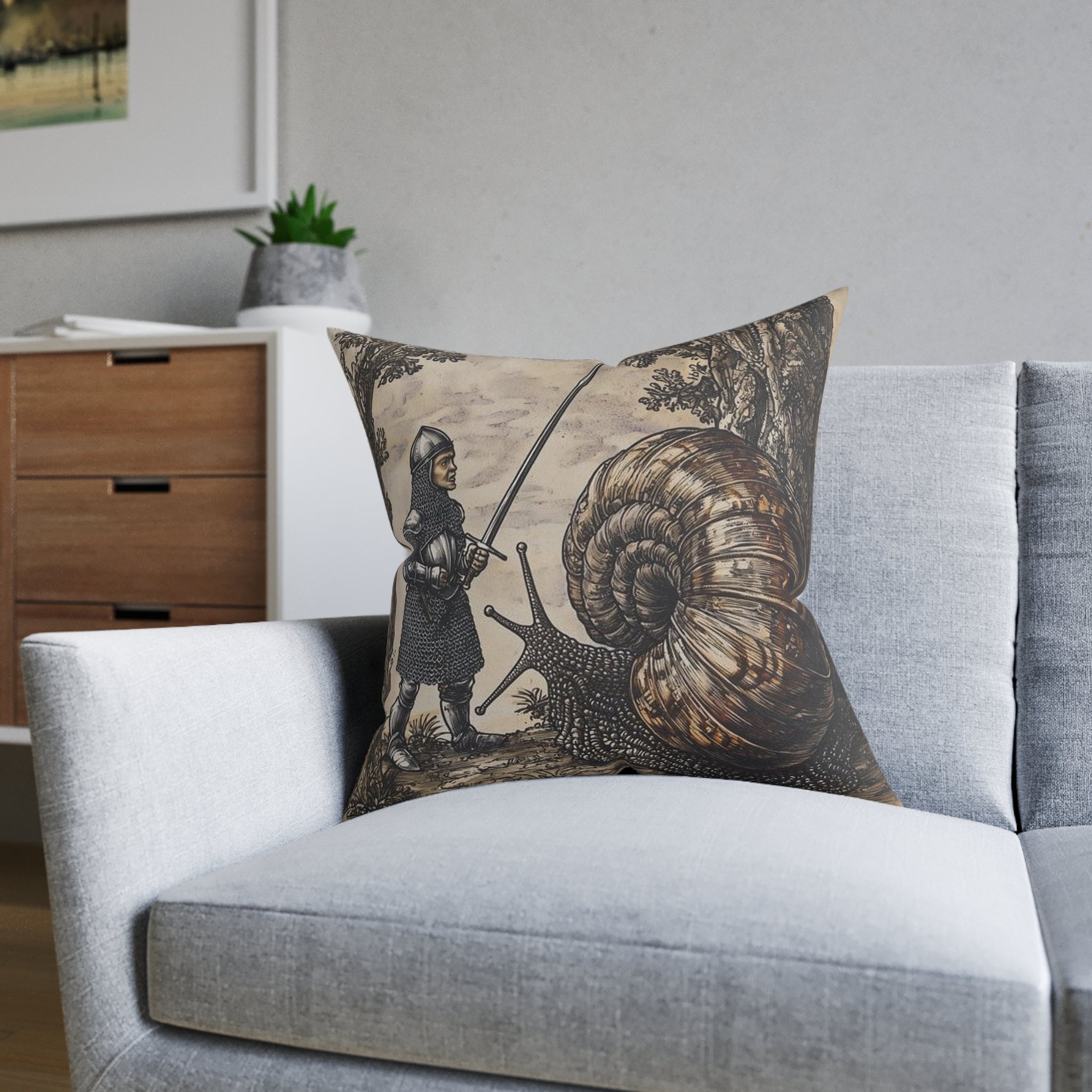 Medieval Snail Joust Throw Pillow — Castle Culture by Canvas & Click (view 5)