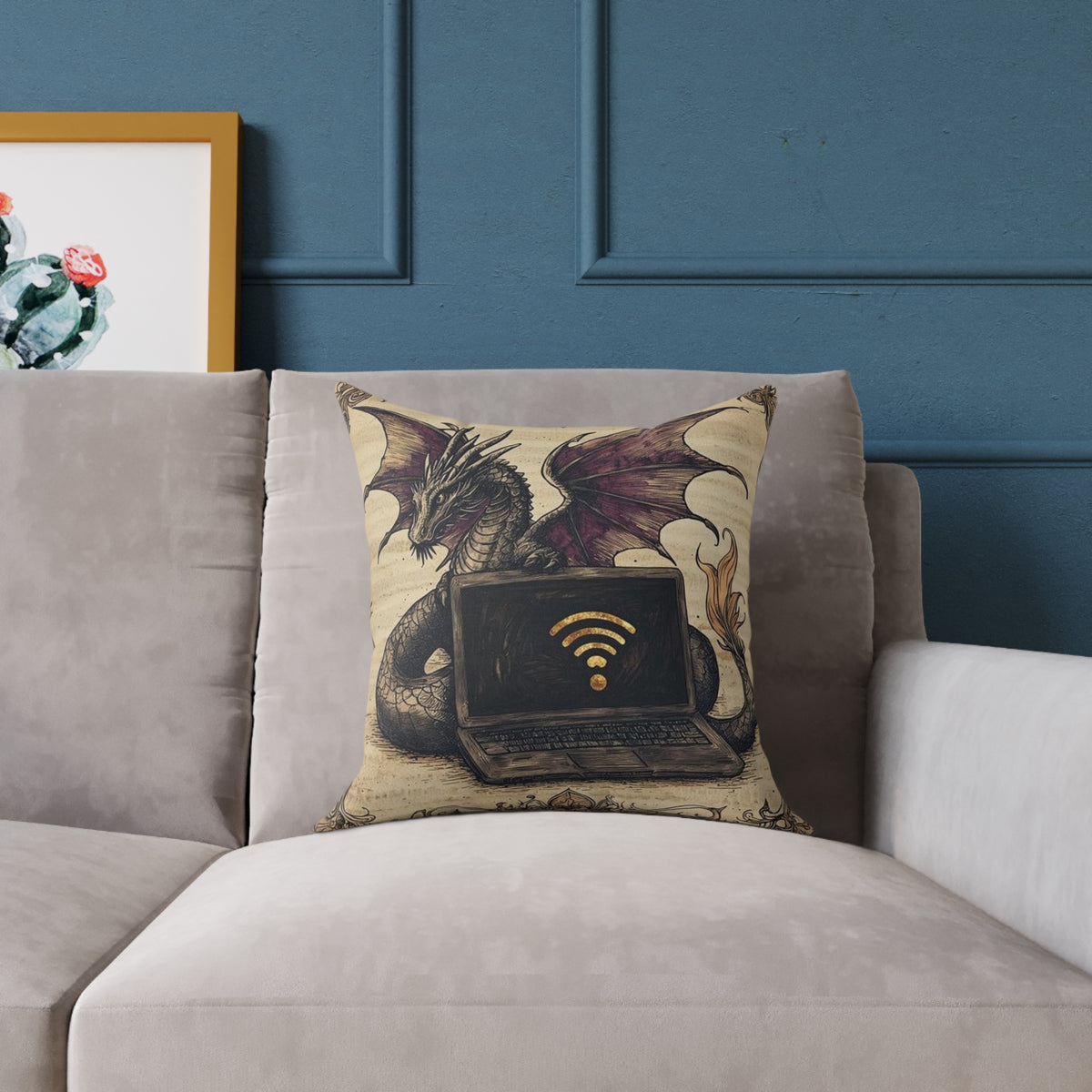 Dragon Laptop Guardian Medieval Manuscript Pillow - Castle Culture