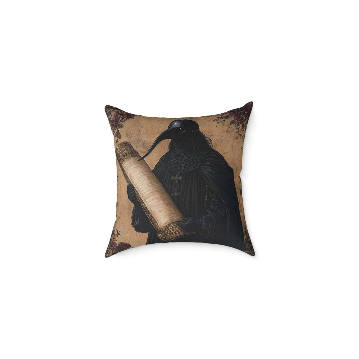 Medieval Plague Doctor Pillow - Gothic Manuscript Art Decor
