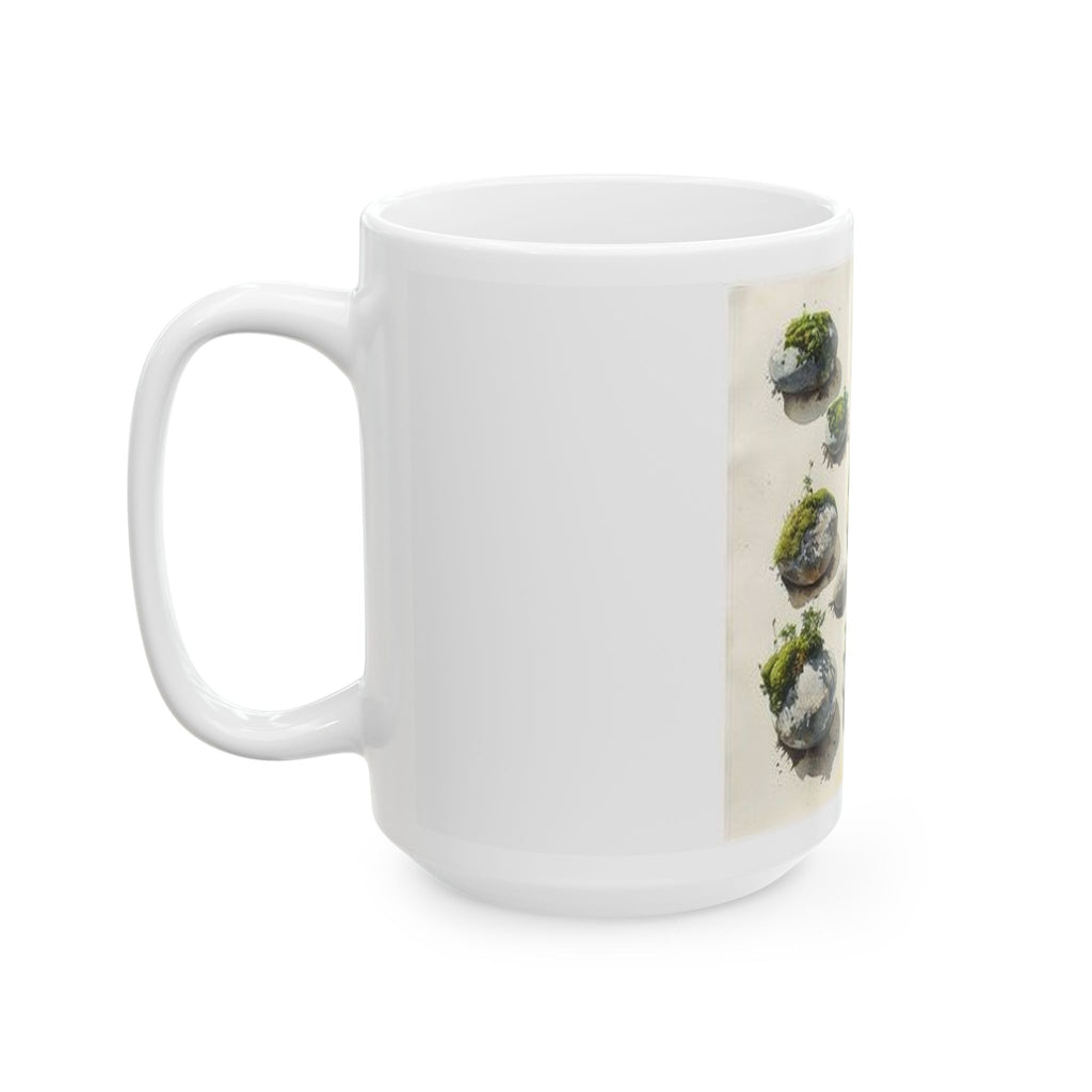 Moss River Stones Watercolor Mug - Botanical Nature Art Coffee Cup