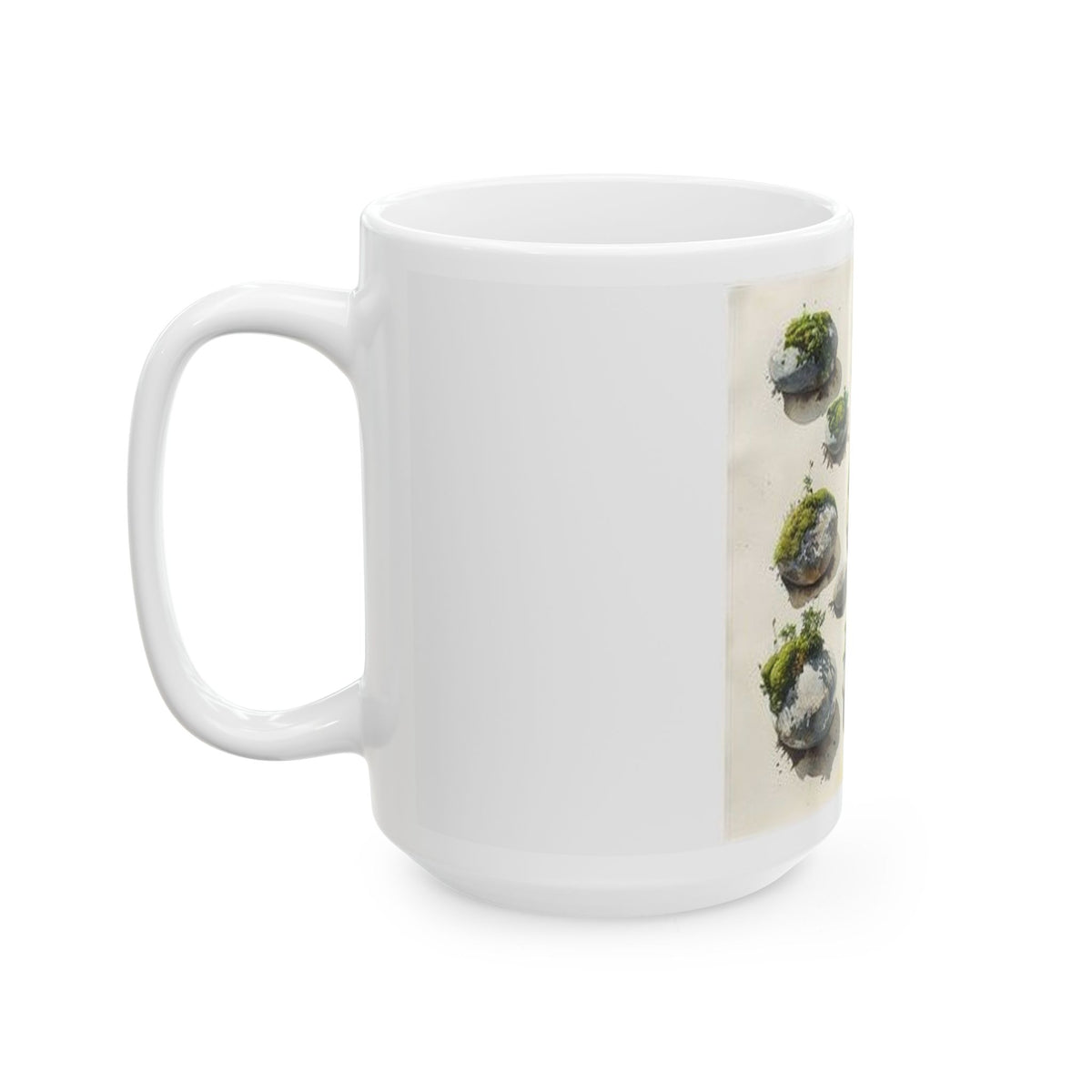 Moss River Stones Watercolor Mug - Botanical Nature Art Coffee Cup