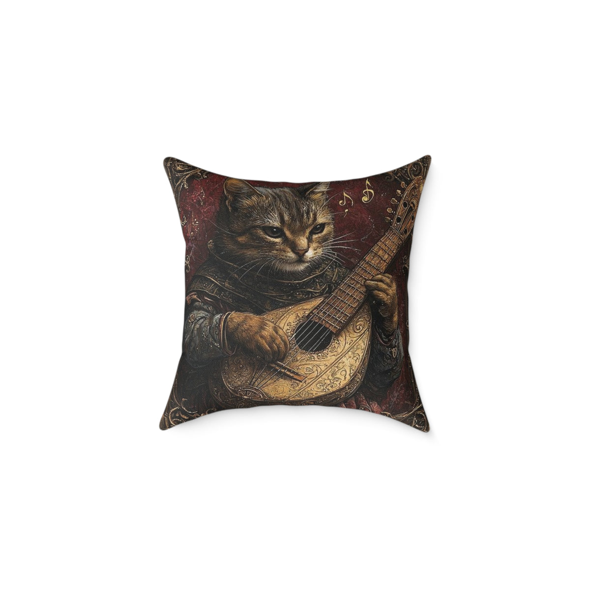 Medieval Cat Lute Player Pillow - Gothic Manuscript Art Decor