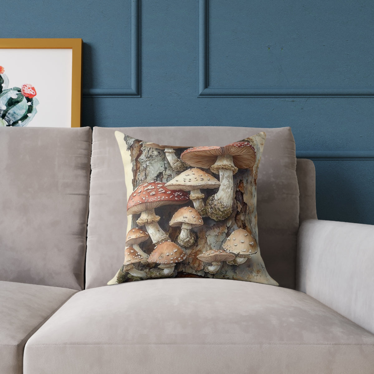 Wild Mushroom Botanical Pillow | Watercolor Nature Art | Cottagecore Woodland Decor | Forest Fungi Illustration
