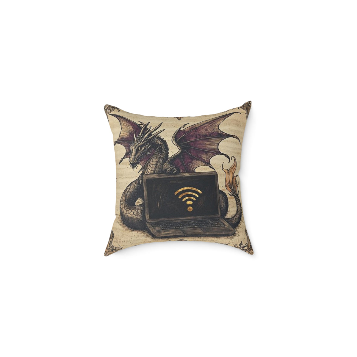 Dragon Laptop Guardian Medieval Manuscript Pillow - Castle Culture