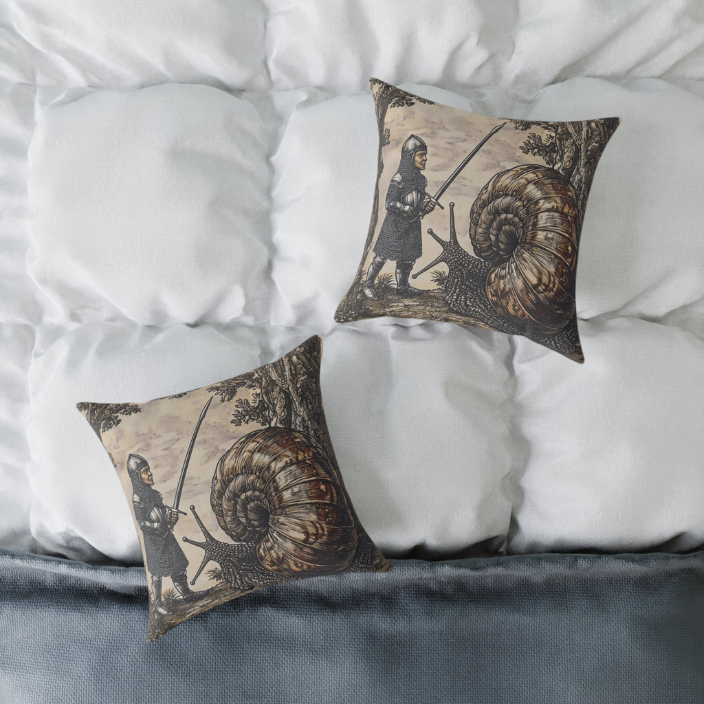 Snail Jousting Knight Medieval Manuscript Pillow - Castle Culture
