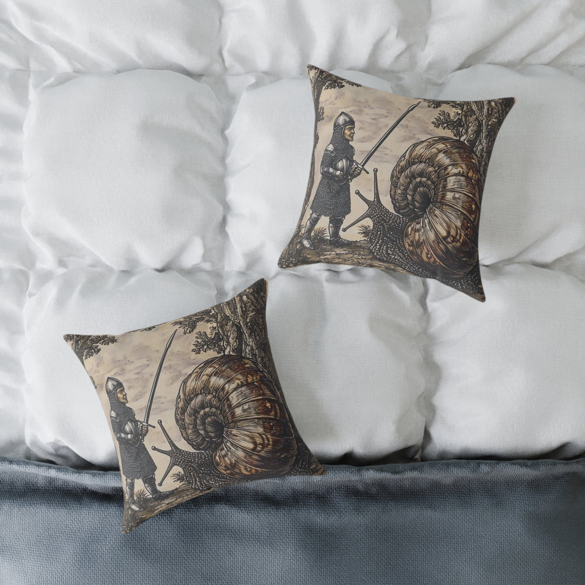 Snail Jousting Knight Medieval Manuscript Pillow - Castle Culture
