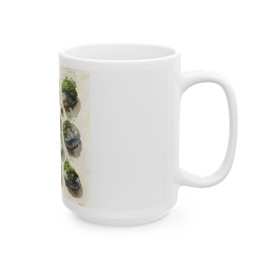 Moss River Stones Watercolor Mug - Botanical Nature Art Coffee Cup