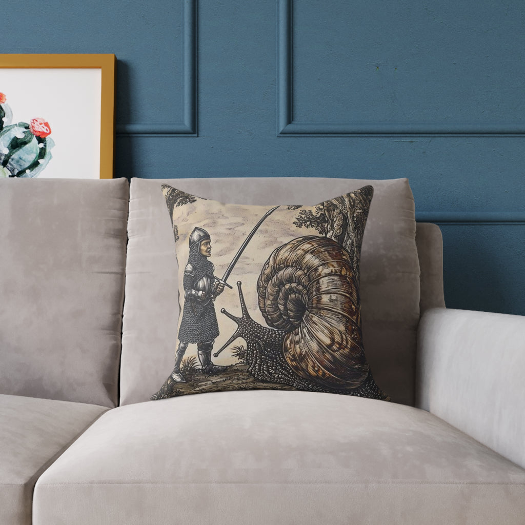 Snail Jousting Knight Medieval Manuscript Pillow - Castle Culture