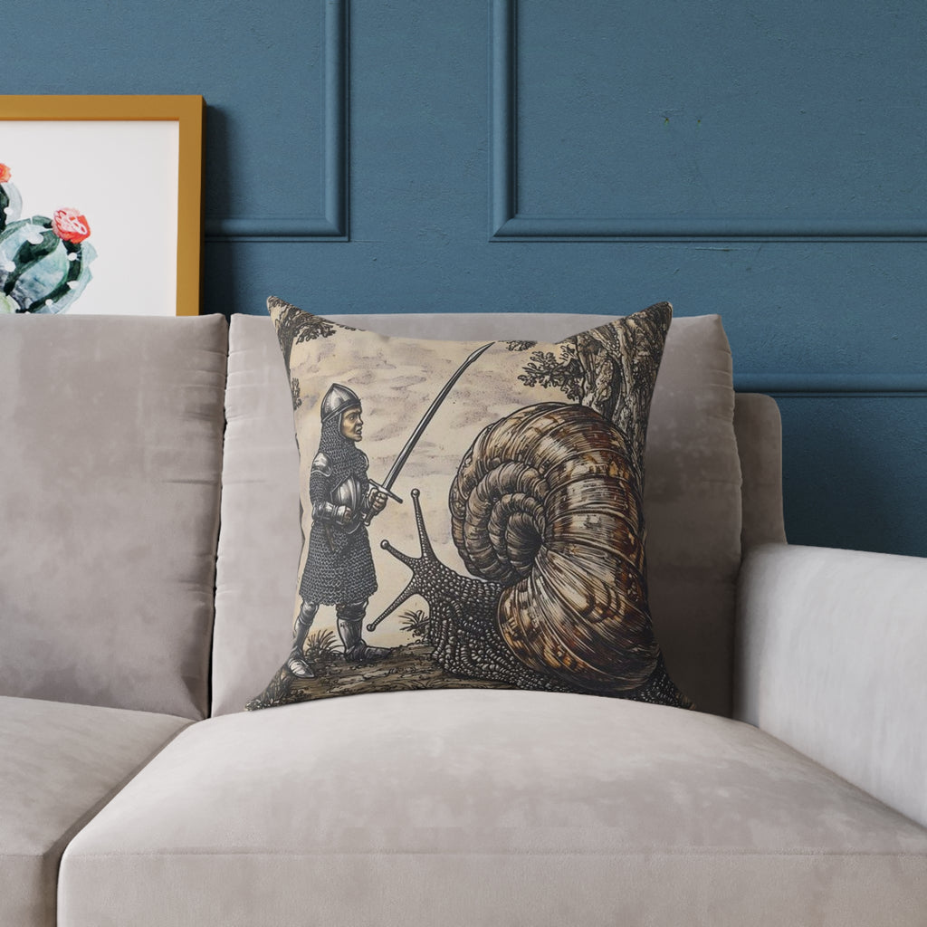 Snail Jousting Knight Medieval Manuscript Pillow - Castle Culture