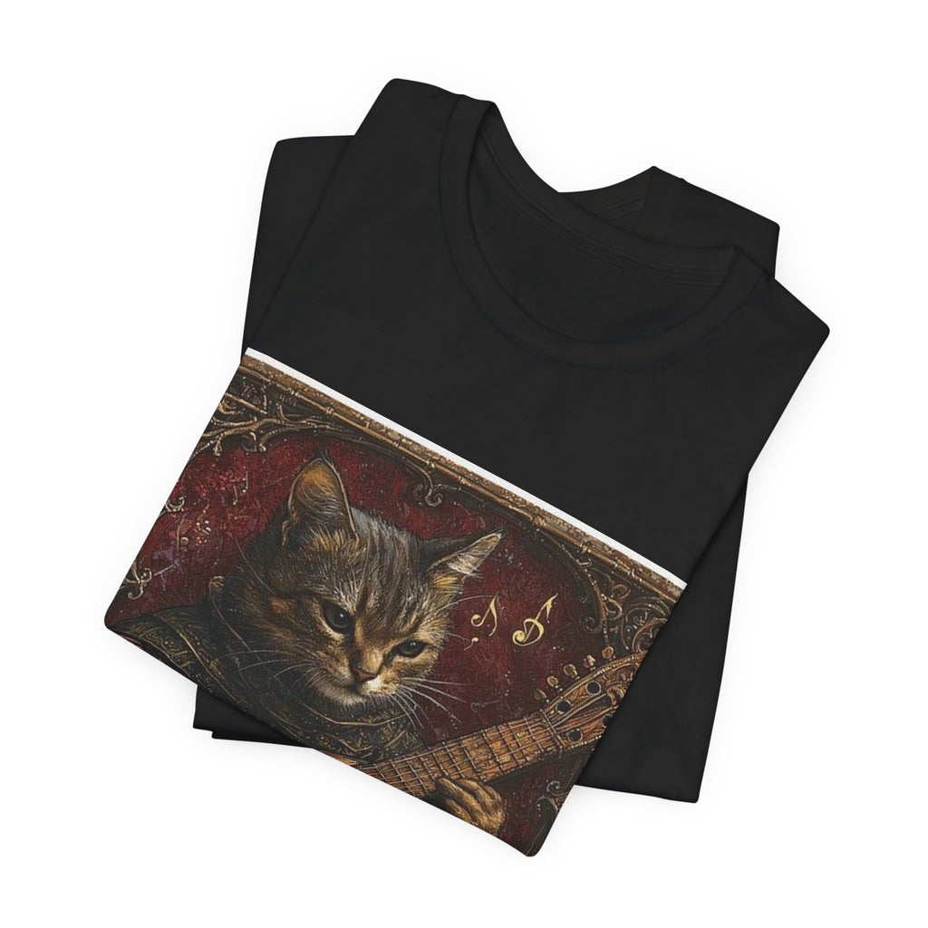 Medieval Manuscript Cat Lute T-Shirt — Castle Culture by Canvas & Click (view 3)