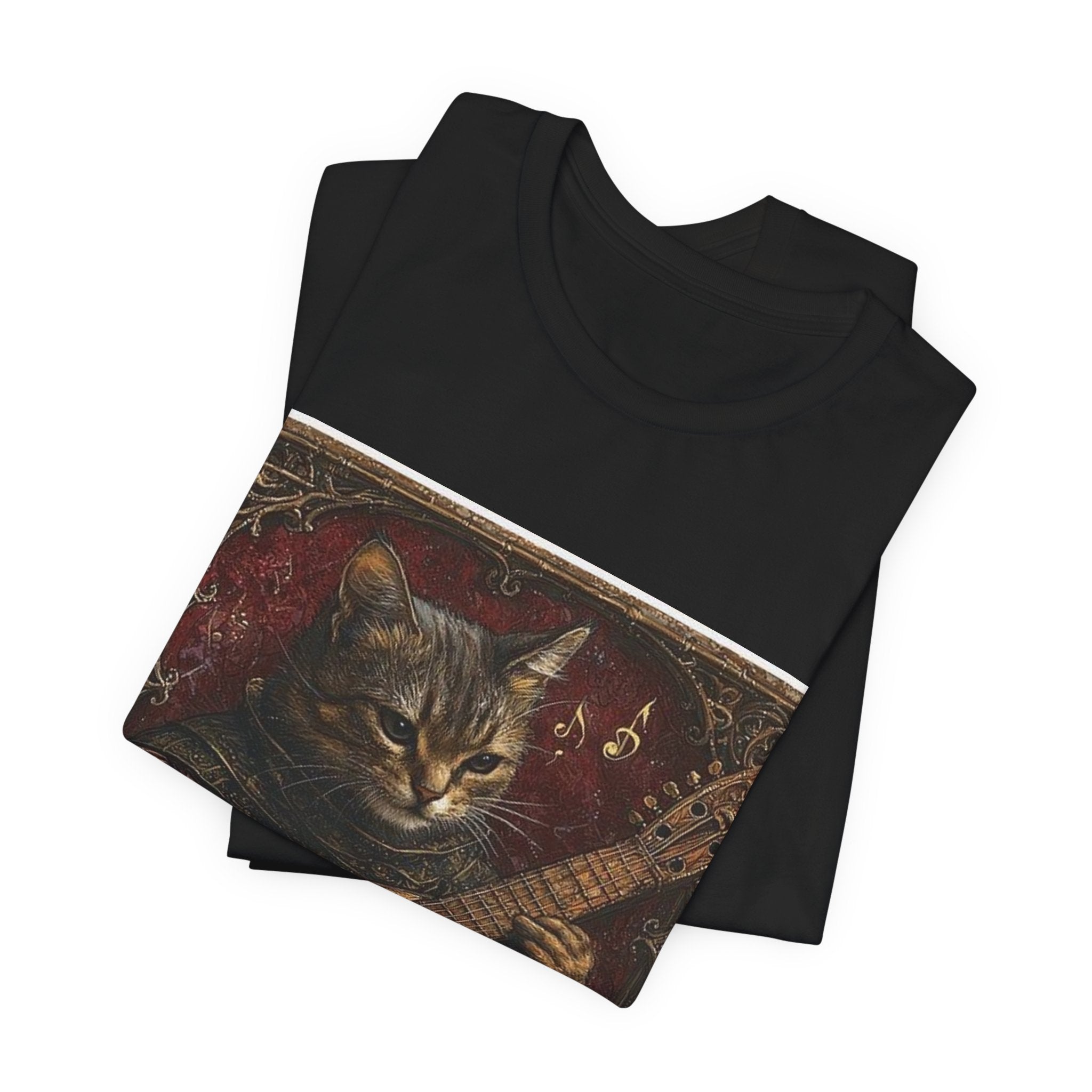 Medieval Manuscript Cat Lute T-Shirt — Castle Culture by Canvas & Click (view 3)
