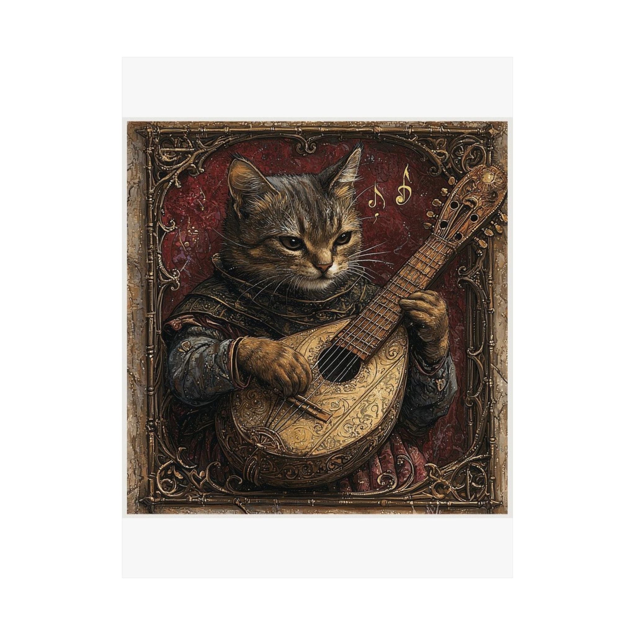 Medieval Manuscript Cat Lute Art Print — Castle Culture by Canvas & Click (view 4)