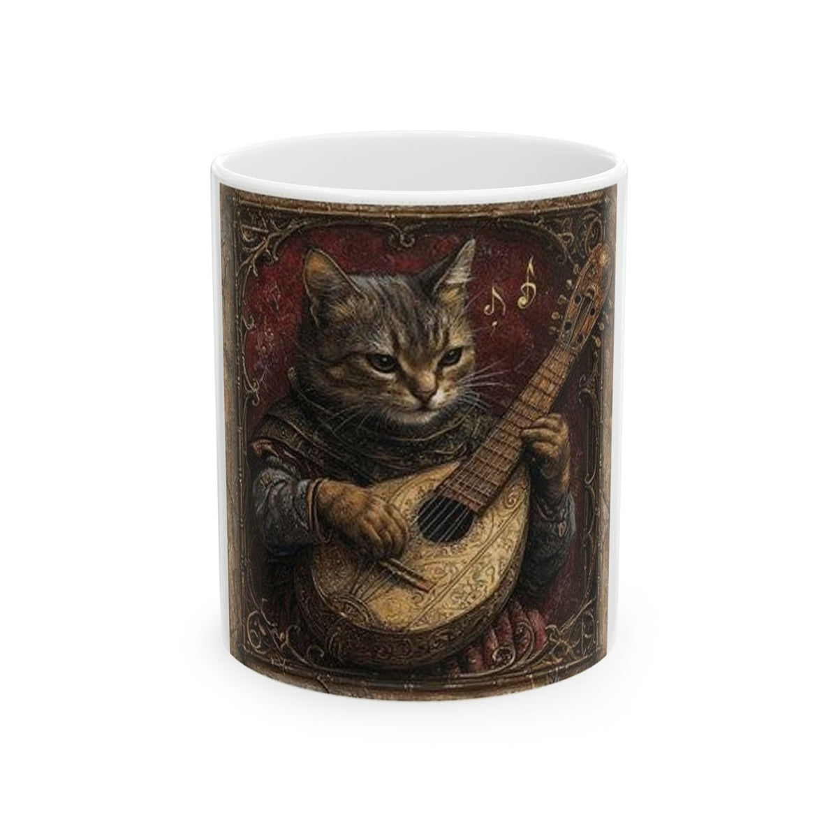 Medieval Manuscript Cat Lute Mug - Gothic Art Coffee Cup