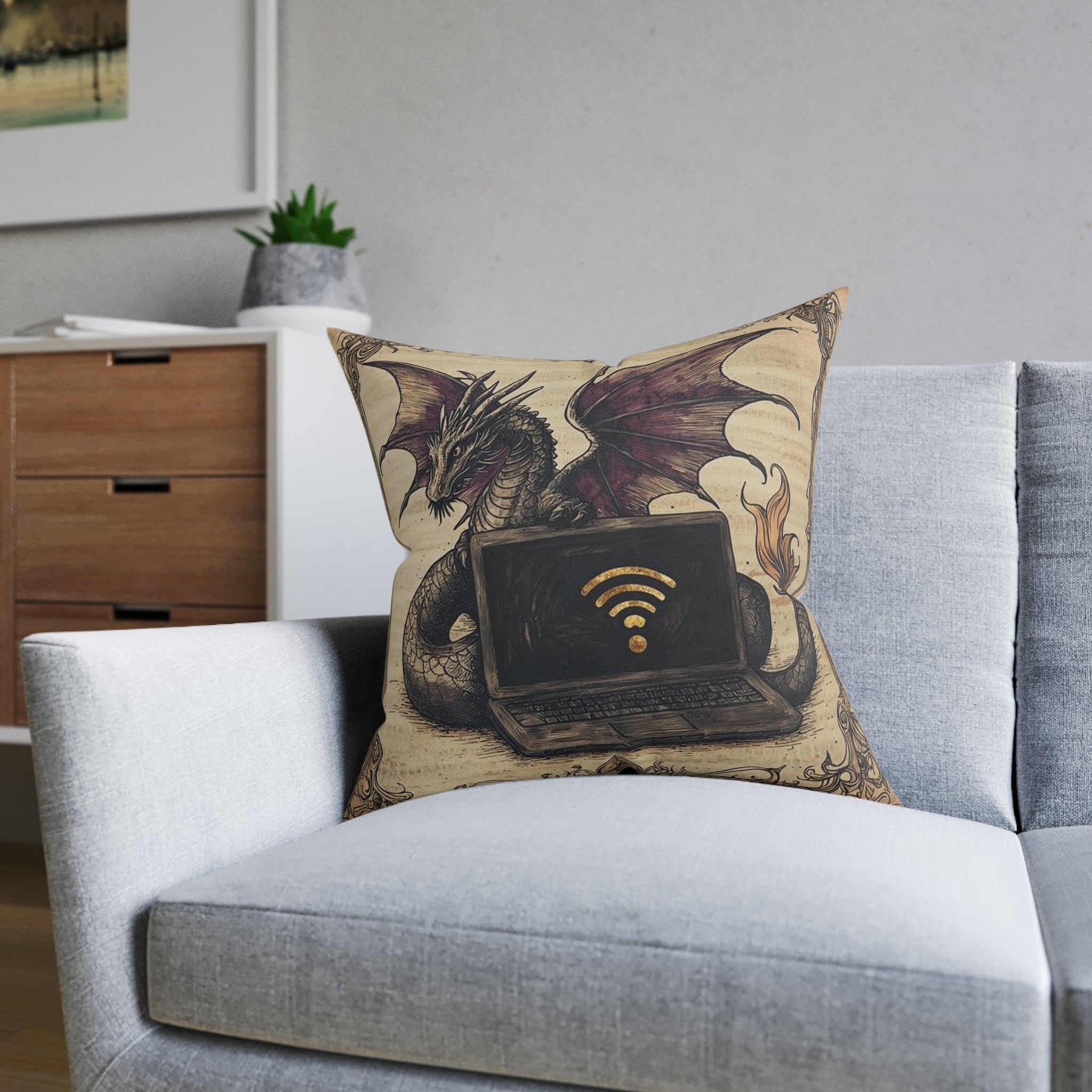Dragon Laptop Guardian Throw Pillow — Castle Culture by Canvas & Click (view 5)
