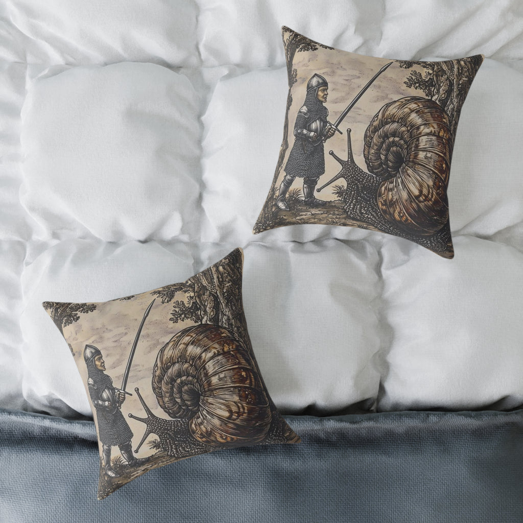 Snail Jousting Knight Medieval Manuscript Pillow - Castle Culture