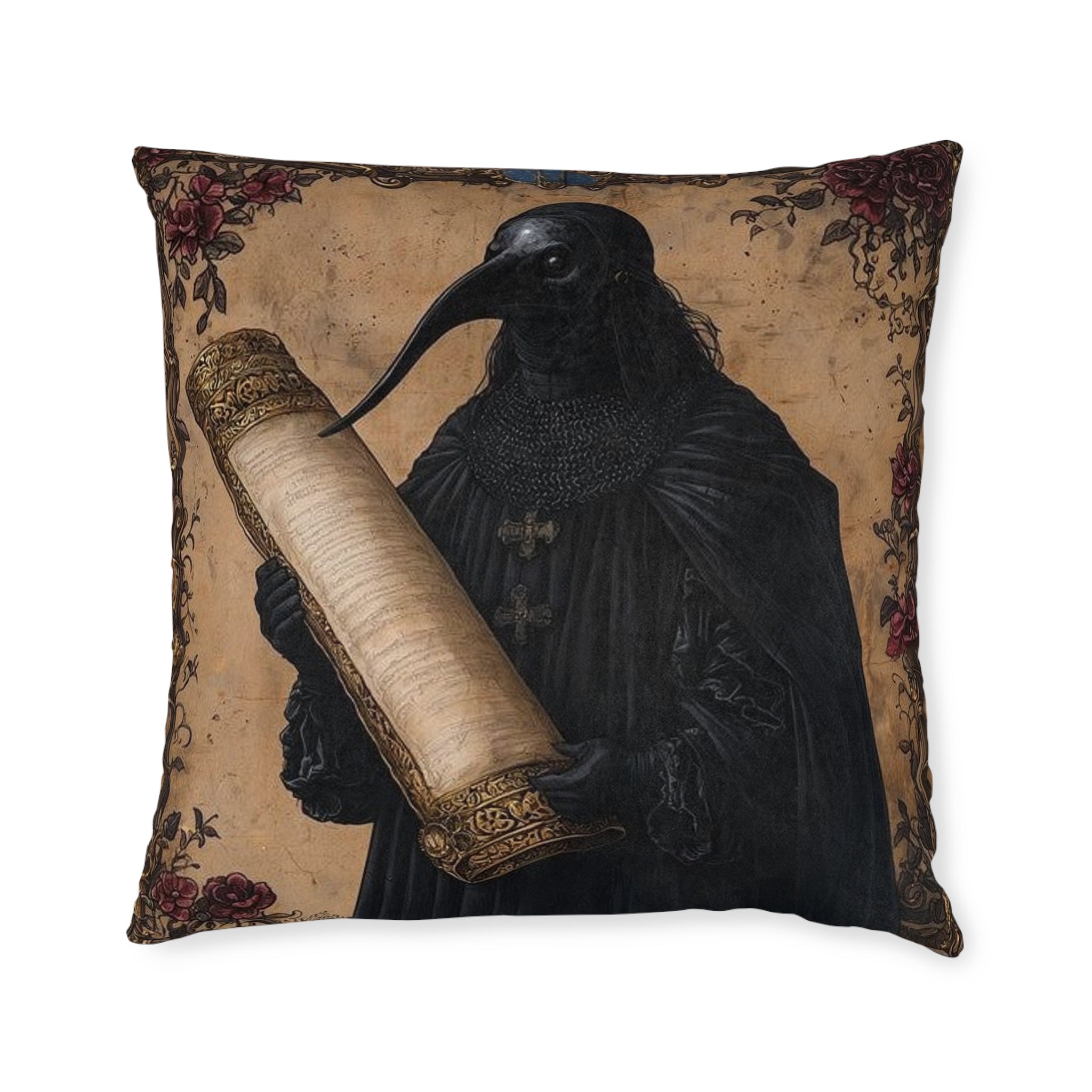 Plague Doctor Motivational Throw Pillow — Castle Culture by Canvas & Click