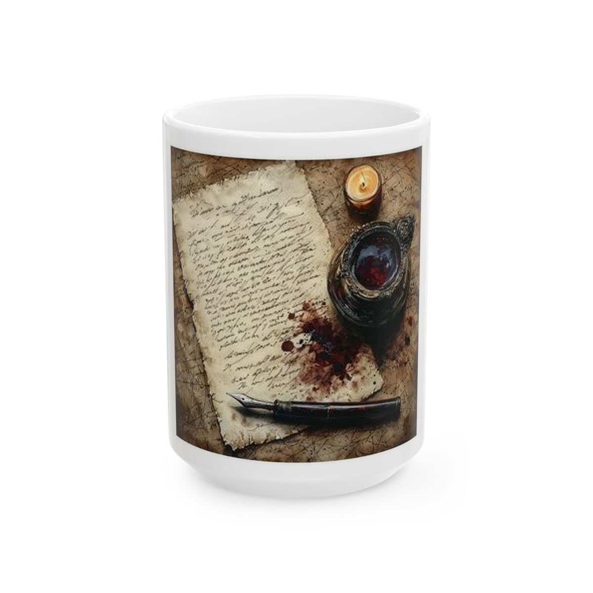 Spilled Inkwell Romance Mug - Vintage Literary Art by Poetcore