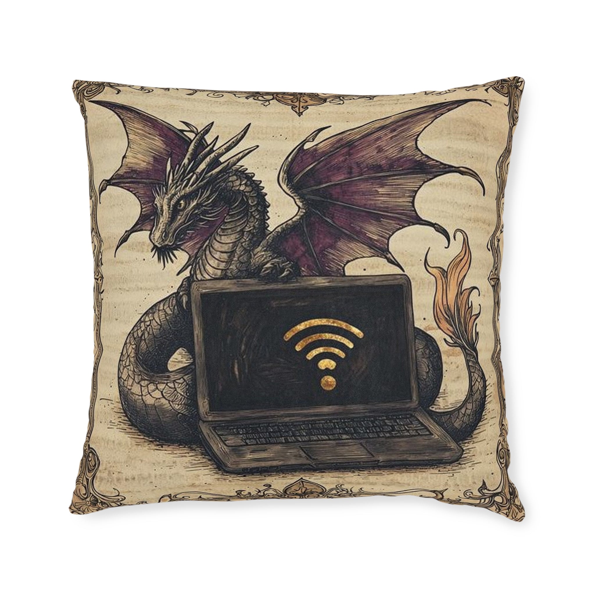 Dragon Laptop Guardian Throw Pillow — Castle Culture by Canvas & Click
